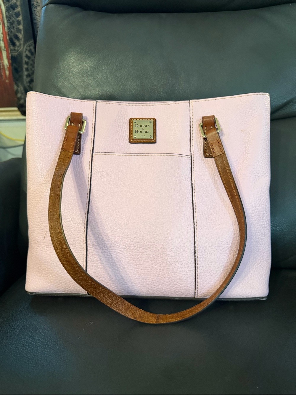 Dooney & Bourke Light Pink Lexington Shopper Leather Tote with Brown Straps